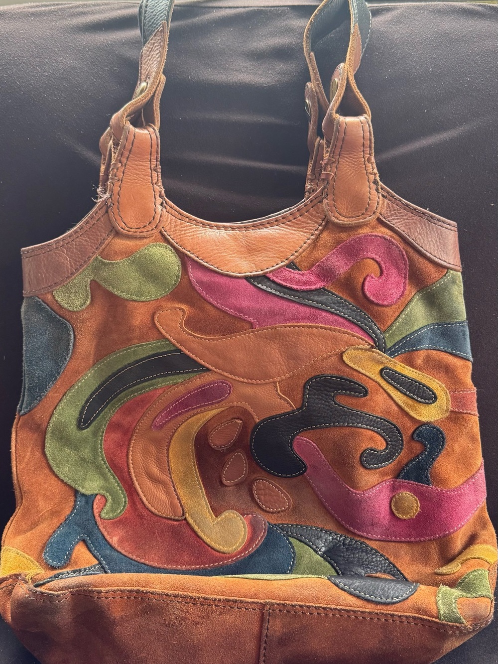 Lucky - Boho Multicolor Suede Patchwork Shoulder Bag - Women